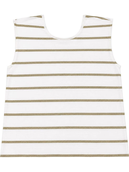 Women's Blouse Short Sleeve with V-Neck Striped White