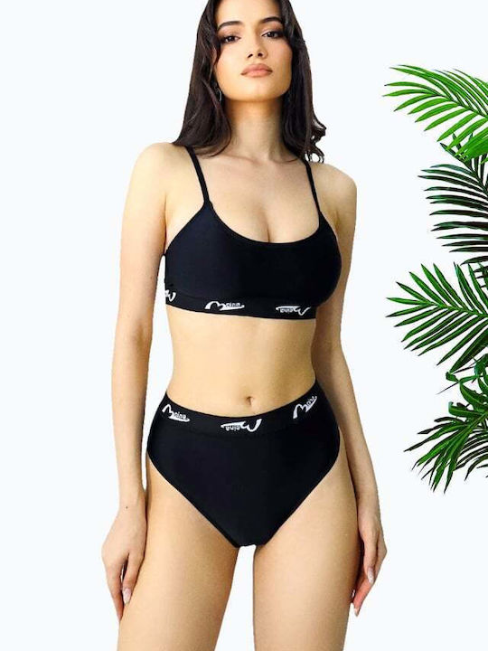 Set Bikini Sutien Sport & Șir De Caractere Negru