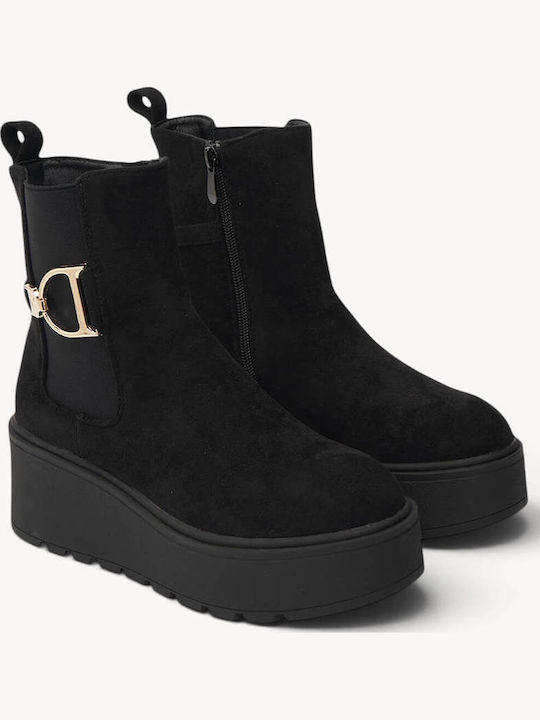 Schwarze Wildleder Stiefeletten Chelsea Mit Metallischem Dekor