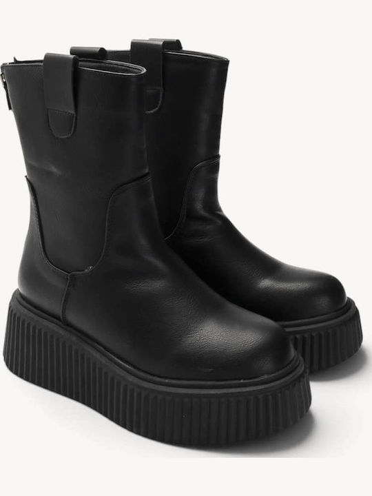 Schwarze Stiefeletten Damen mit Plattformsohle Schwarze Stiefeletten Damen mit Plattformsohle