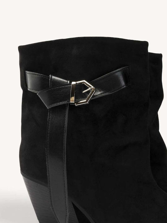 Black Western Ankle Boots Long Strap Buckle