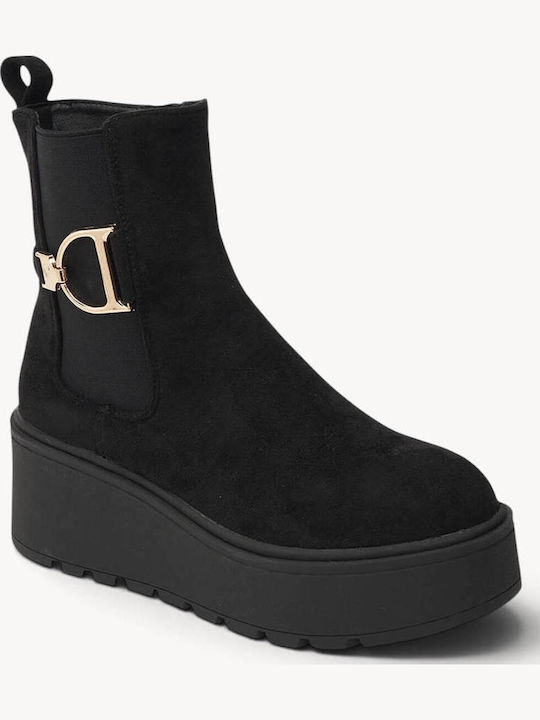 Schwarze Wildleder Stiefeletten Chelsea Mit Metallischem Dekor