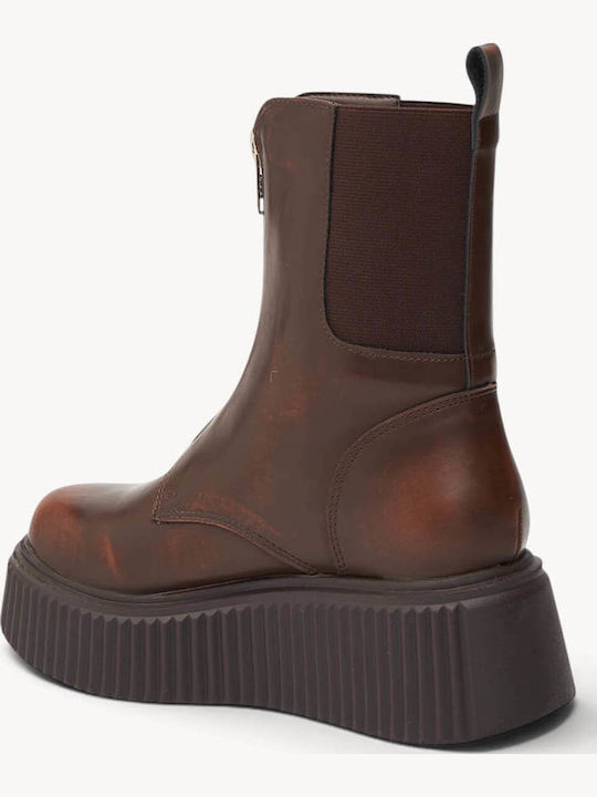 Tabac Brown Ankle Boots Platform Front Zipper