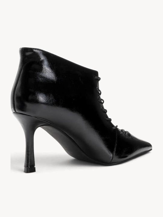 Schwarze Stiefeletten Damen mit Schnürsenkeln mit dünnem Absatz