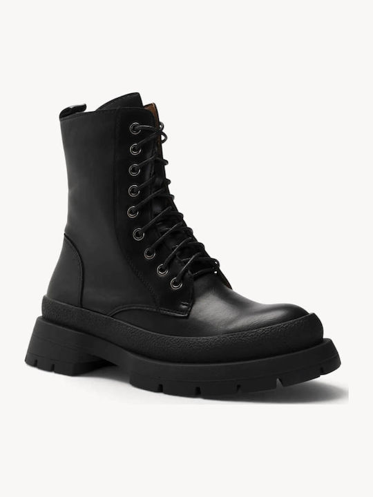Black Combat Boots Embossed Chunky Sole