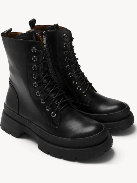 Black Combat Boots Embossed Chunky Sole