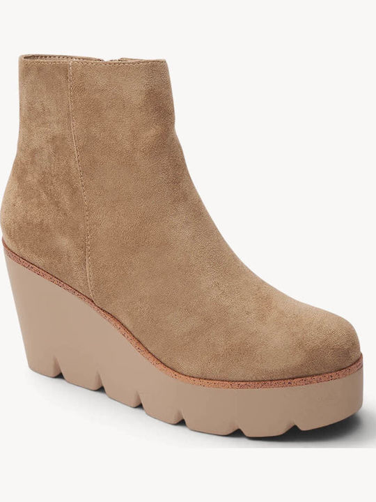 Beige Suede Ankle Boots Wedge Platform
