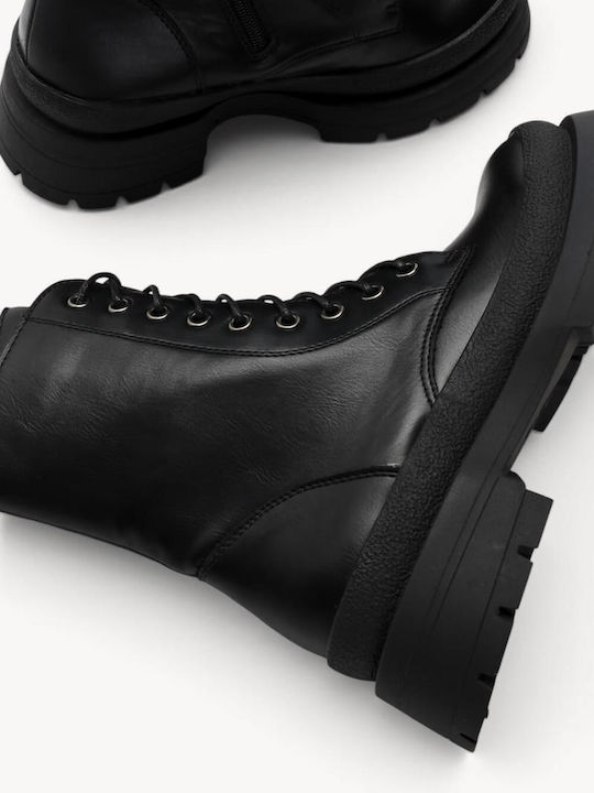 Black Combat Boots Embossed Chunky Sole