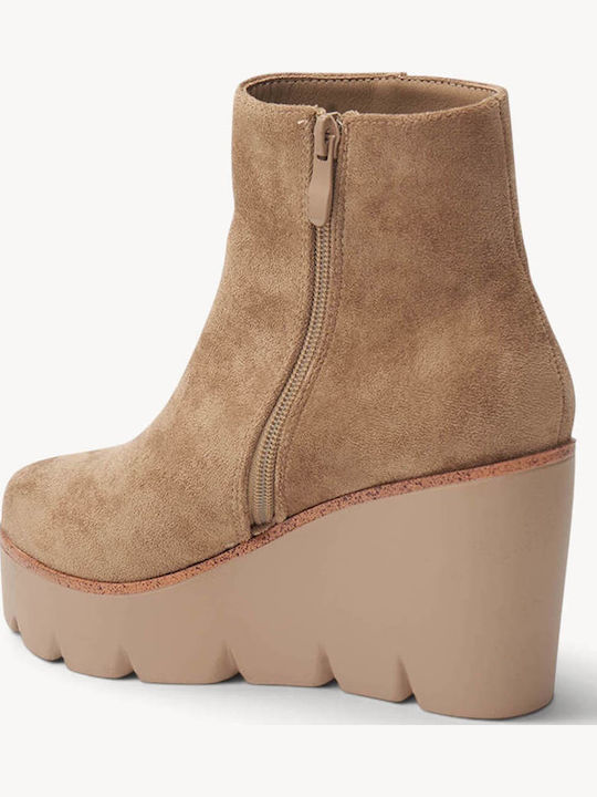 Beige Suede Ankle Boots Wedge Platform