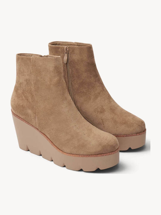 Beige Suede Ankle Boots Wedge Platform
