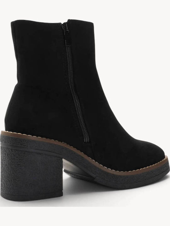 Black Suede Ankle Boots Decorative Zipper Ring