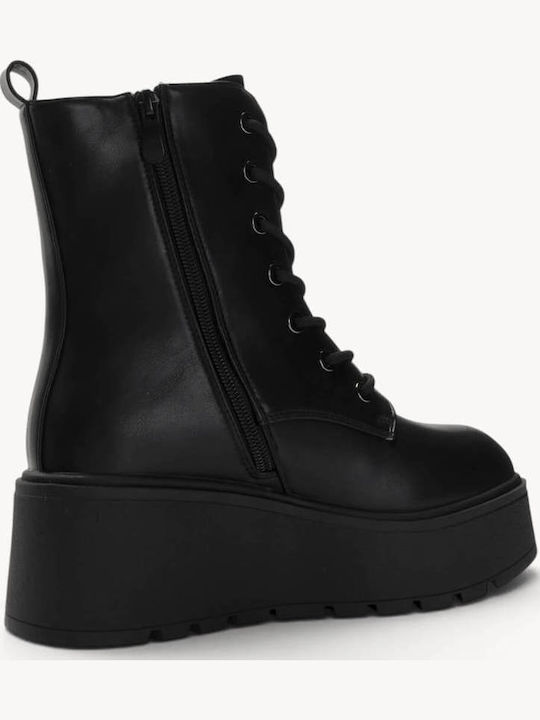 Black Combat Boots with Laces High Platform
