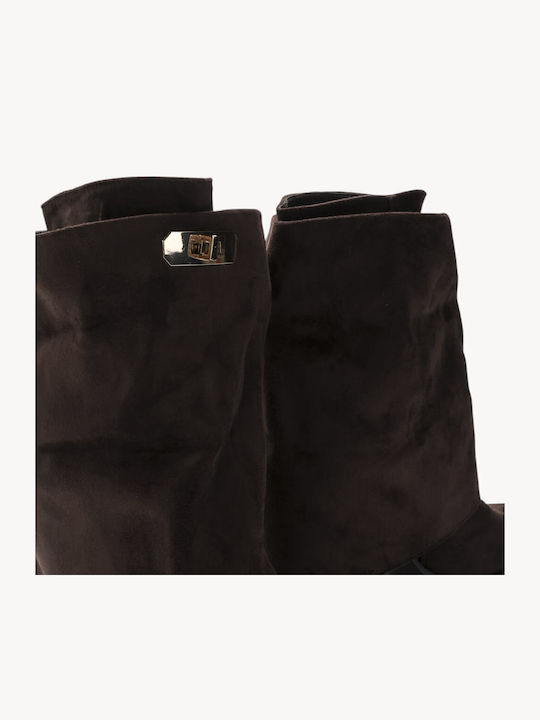 Brown Western Ankle Boots With Metallic Buckle And Gathered Detail