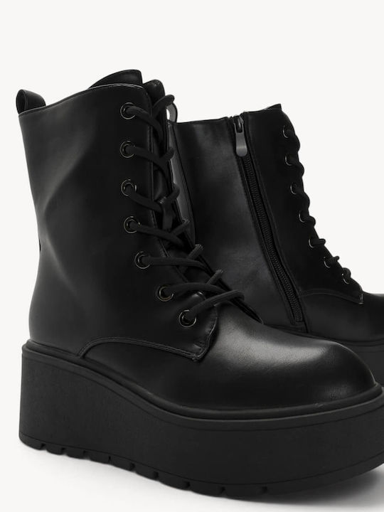 Black Combat Boots with Laces High Platform