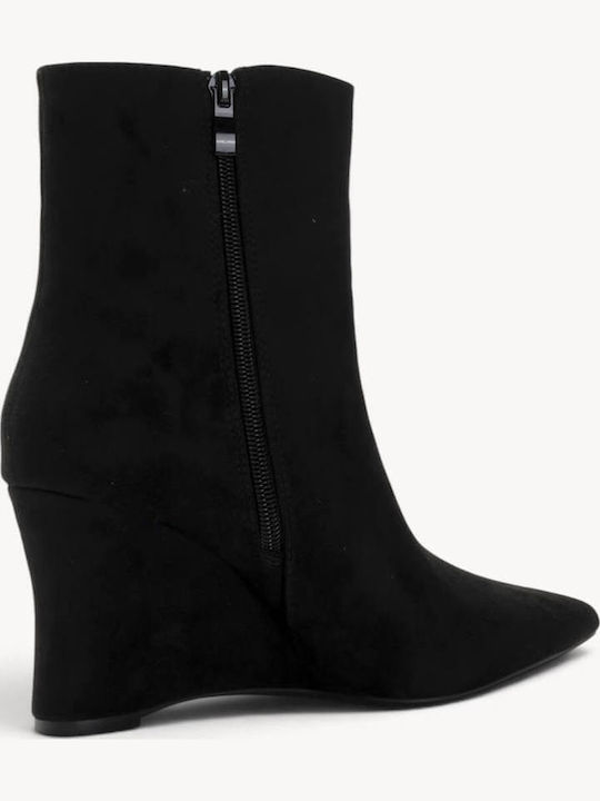 Black Ankle Boots Pointed Toe Wedge Heel