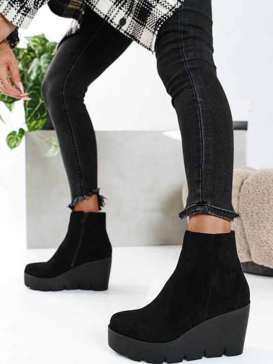 Ghete Dama Negru De Catifea Platformă Wedge