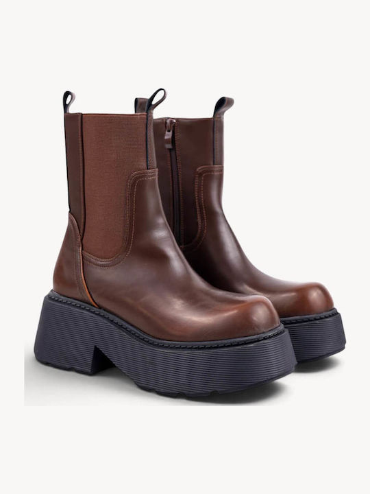 Tabac Brown Chelsea Boots Chunky Striped Sole