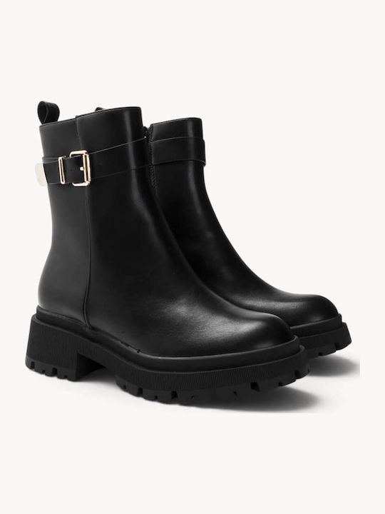 Black Ankle Boots Decorative Belt With Metal Buckle Black Ankle Boots Decorative Belt With Metal Buckle