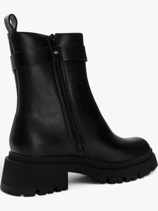 Black Ankle Boots Decorative Belt With Metal Buckle