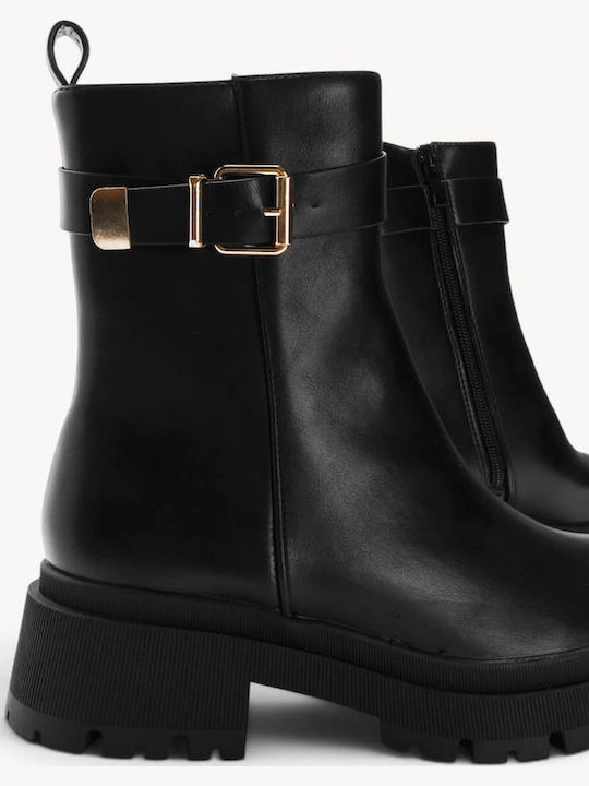 Black Ankle Boots Decorative Belt With Metal Buckle