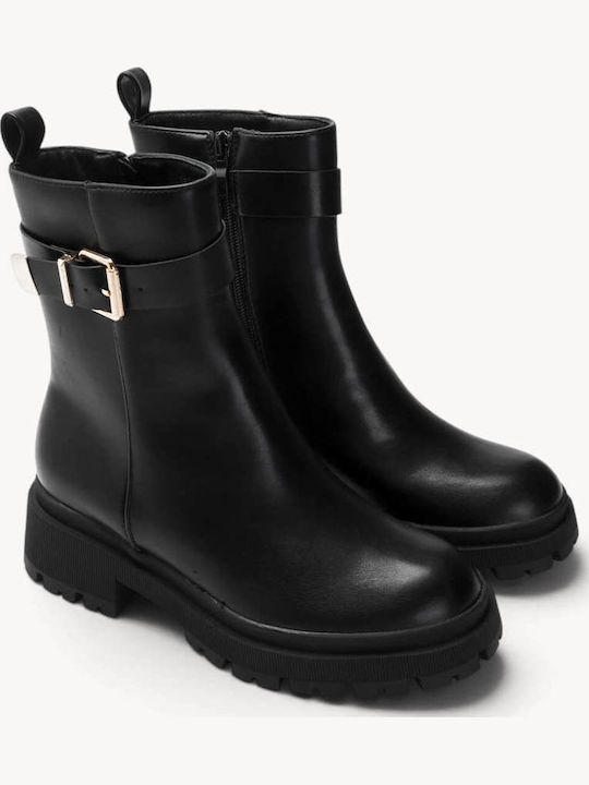 Black Ankle Boots Decorative Belt With Metal Buckle