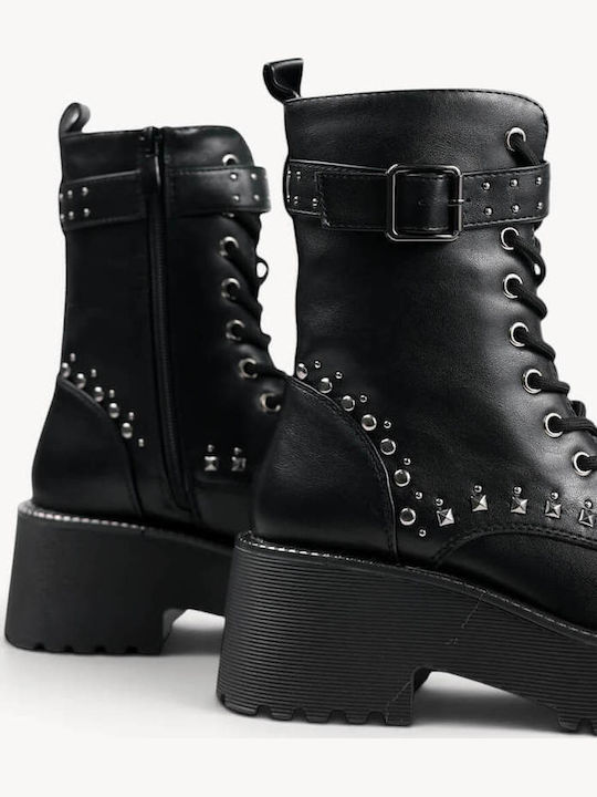 Black Combat Boots Studs Chunky Sole