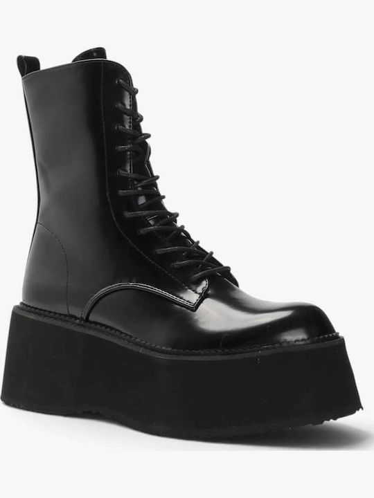 Schwarze Kampfstiefel mit Schnürsenkeln Hohe Plattformsohle