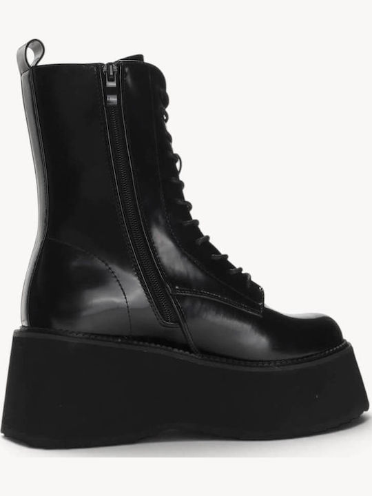 Schwarze Kampfstiefel mit Schnürsenkeln Hohe Plattformsohle