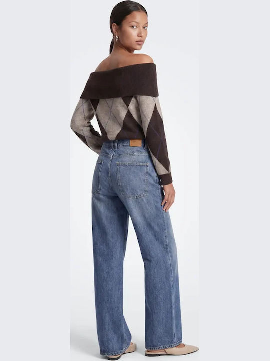 Дамска блуза Off-Shoulder Дълъг ръкав Кафява