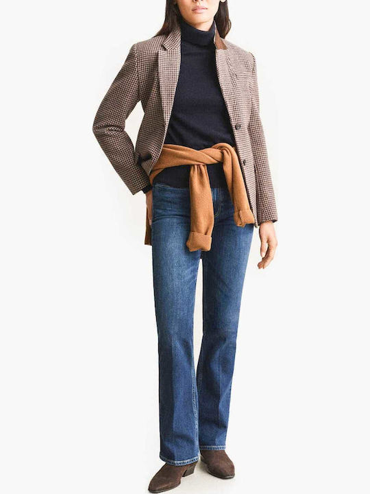 Women's Turtleneck Blouse with Spaghetti Straps Checked Dark Blue