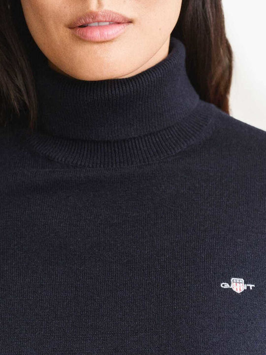 Women's Turtleneck Blouse with Spaghetti Straps Checked Dark Blue