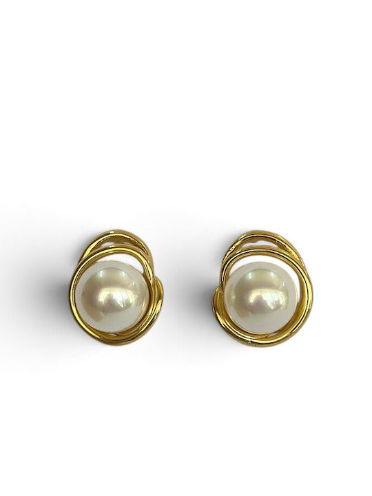 Дамски Обици Gold Twisted Spiral & Pearl Studs Prime Steel White Жени One Size Ssn041