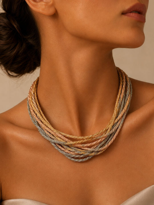 Women's Necklace Tricolor Multi-cord Knotted Choker Adjustable Chain Prime Steel Gold Rose Gold Silver Women Ssn065