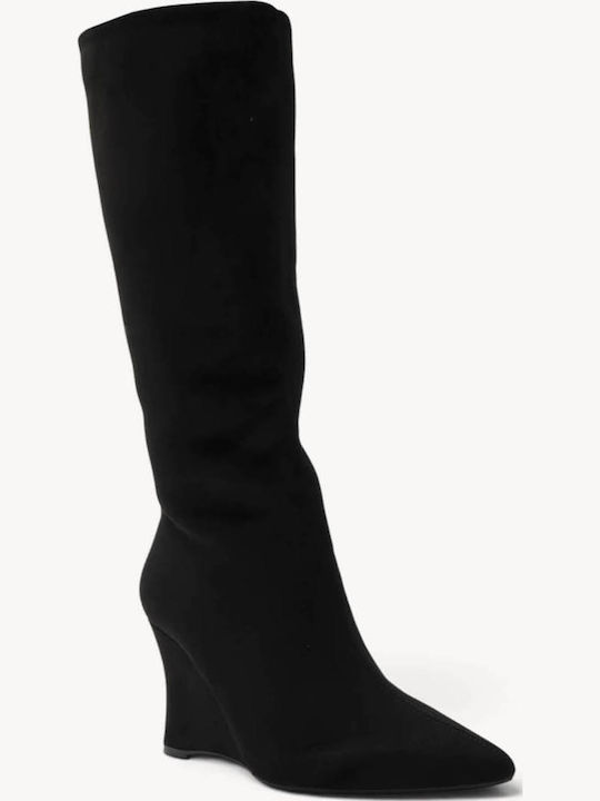 Schwarze Damenstiefel Mit Spitz Zehen Slope Absatz