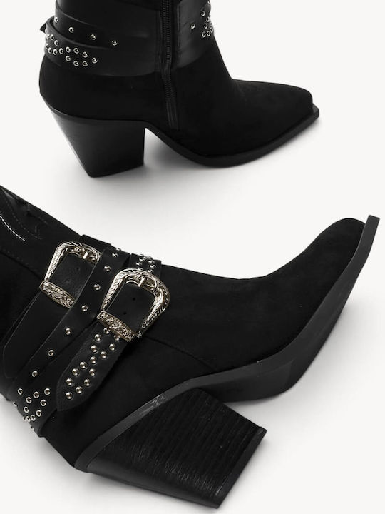 Schwarze Cowboy Stiefel mit Lochmustern und Doppelten Schnallen