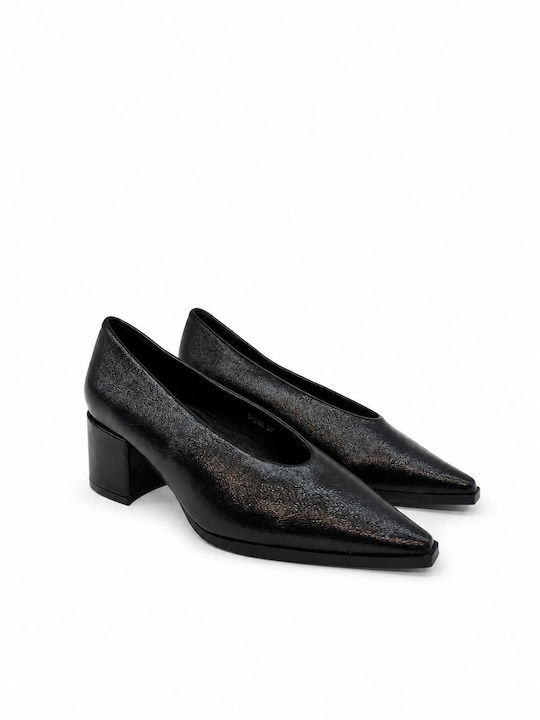Pointed Toe Heels with Chunky Mid Heel Black