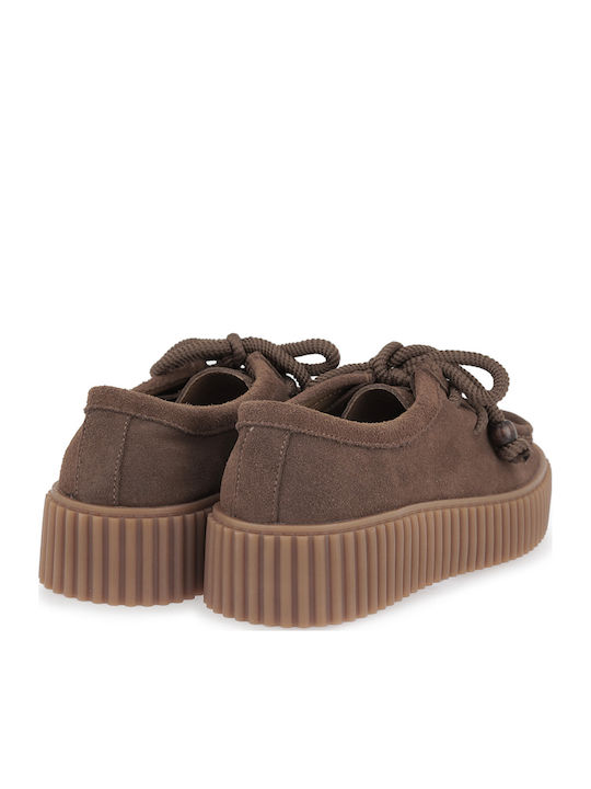 Suede Γόβες με Χαμηλό Τακούνι Καφέ