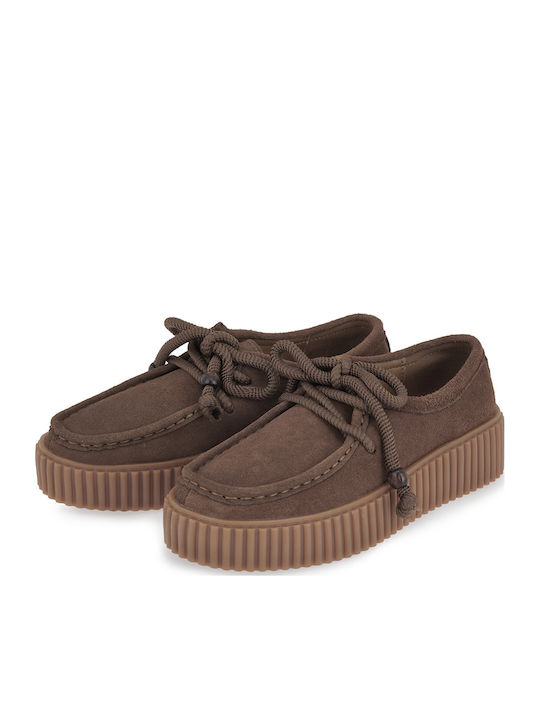 Suede Γόβες με Χαμηλό Τακούνι Καφέ
