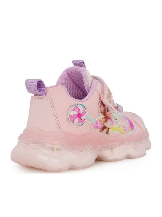 Ballerina Capuchina Παιδικά Sneakers Ανατομικά με Σκρατς & Φωτάκια Ροζ