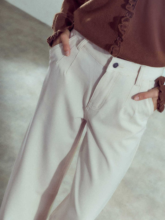 Celestino Blugi Damă Denim Talie Înaltă Wide Leg Croială Lejeră Bej