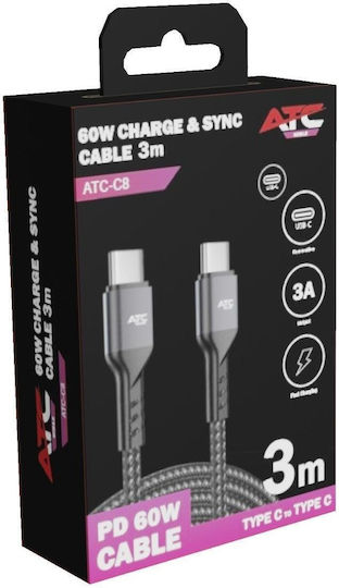 ATC Cable USB-C male - USB-C 60W Μαύρο 3m 20.003.0017