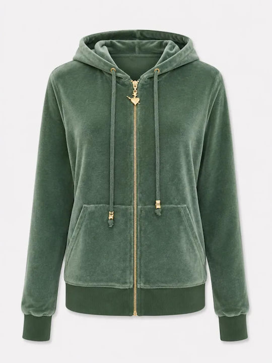 Women's Velvet Sweatshirt Cardigan Pale Mint