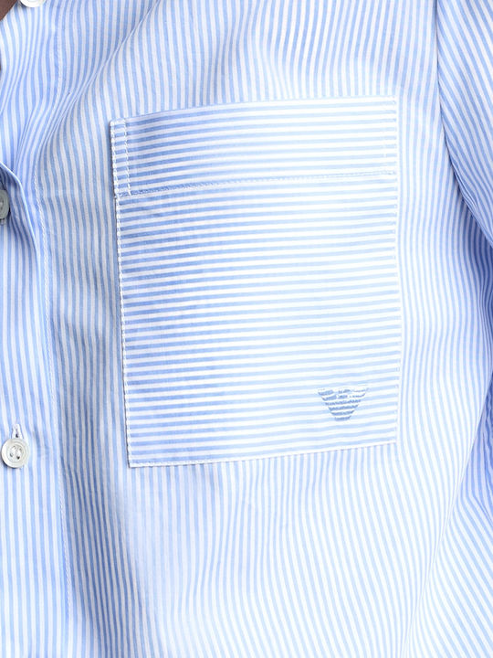 Long Sleeve Women's Cotton Shirt White-Blue Striped