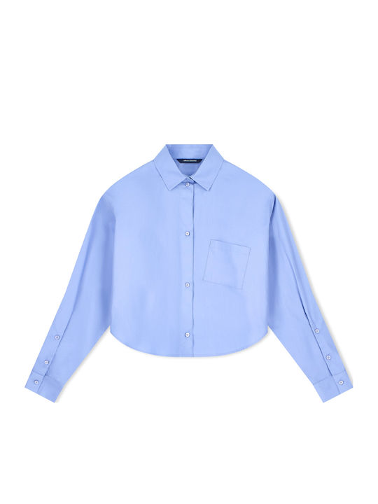 Langärmeliges Damen Baumwollhemd Blau