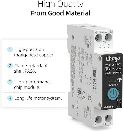 Tongou Tongou Tuya Wifi Smart Kwh 40A Κιλοβατοωρόμετρο Ηλεκτρολογικού Πίνακα Αναλογικό Ράγας Μονοφασικό Wi-Fi Tuya TO-Q-SY1-JWT