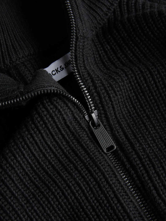 Herren Gestrickte Fleecejacke Schwarz
