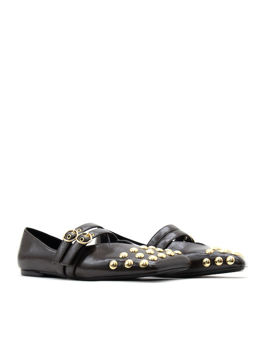 Damen Ballerinas Spitz zulaufend Mit Riemen Braune