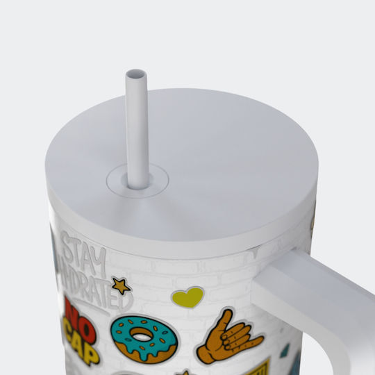 Estia Straw Tumbler XL Save The Aegean Рециклируем Чаша с Дръжка Термос Неръждаема Стомана Без BPA 900ml Urban Vibes с Сламка и Дръжка