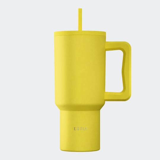 Estia Straw Tumbler XL Save The Aegean Рециклируем Чаша с дръжка Термос Неръждаема стомана Без BPA 900ml Sunbeam с Сламка и Дръжка
