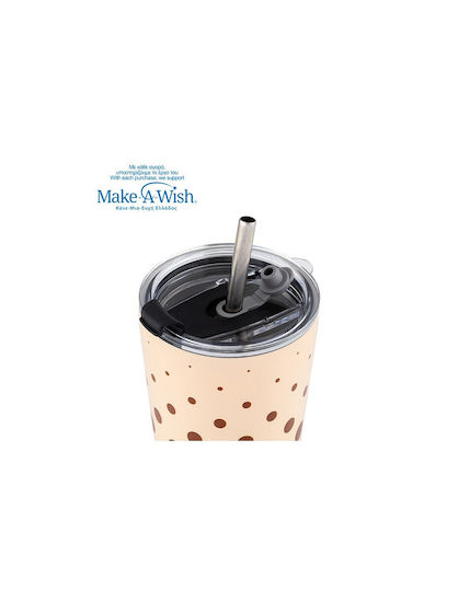 Nava "we Care" Thermos Cup Stainless Steel / Plastic BPA Free 350ml Brown Dots with Straw